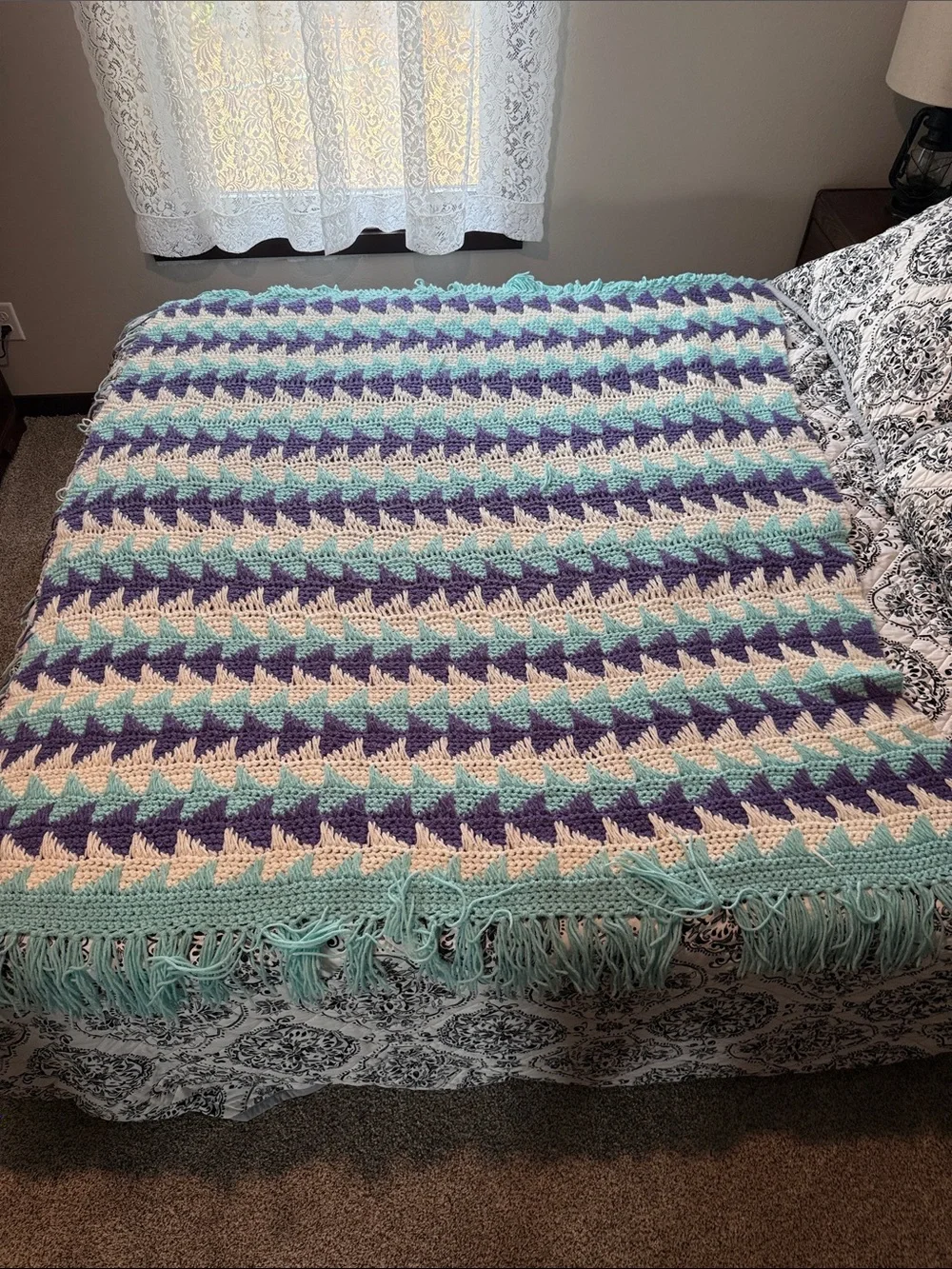 Handmade Chevron Throw Blanket in turquoise , Purple & white